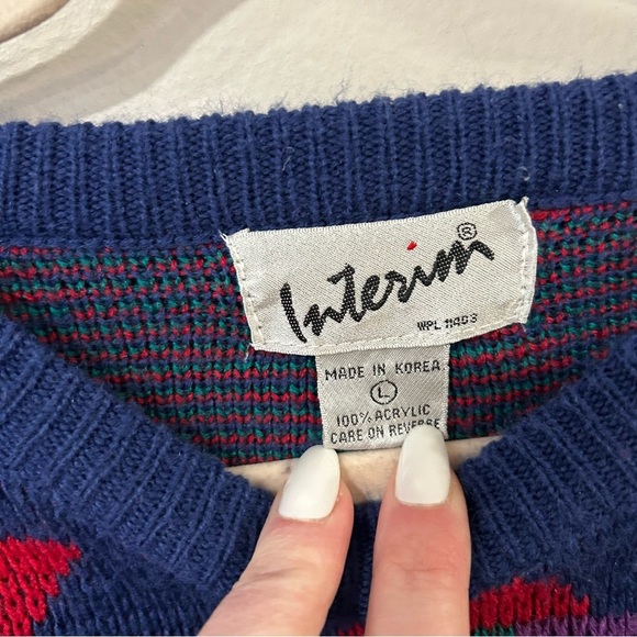 Vintage Interim Pattern Bright Multicolor Crewneck Sweater Women’s Size Large - Picture 3 of 6